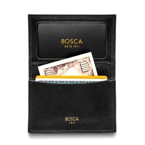 Bosca 2 Pocket Card Case Wallet Black Leather; Bosca Leather Wallet
